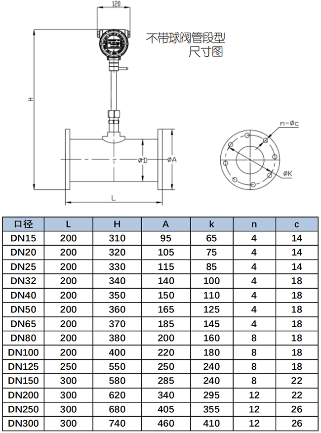 帶卡套球閥煙氣流量計(jì)尺寸圖